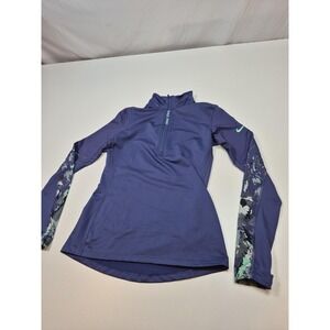 Nike Shirt Womens Large Blue Pro Hyperwarm 1/4 Zip Thermal Camo Sleeves Running